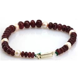 Natural Ruby and 6 Pearl Briolettes Graduated Beads Bracelet 104.42ctw with brass clasp