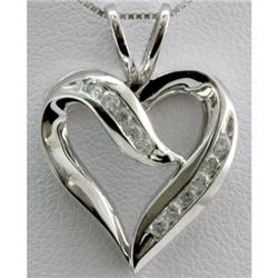 Genuine 0.27ctw Round Cut Diamond Heart Pendant 14k White Gold, 2.51g