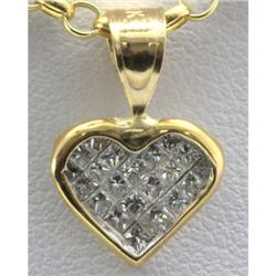 Genuine 0.45ctw Square Cut Diamond Invisible Heart Pendant 14k Yellow Gold, 0.74g