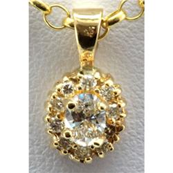 Genuine 0.35ctw Round Cut Diamond Oval Flower Pendant 14k Yellow Gold, 1.13g