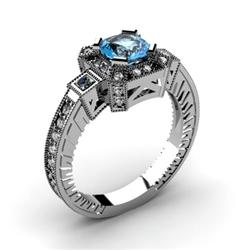 Genuine 1.78 ctw Topaz Cushion Engrave & Diamond Ring 10kt White or Yellow Gold 6.15g