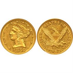 Half Eagles 1854-O PCGS AU58