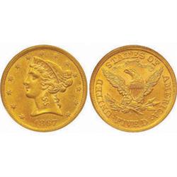 Half Eagles 1867-S PCGS AU55