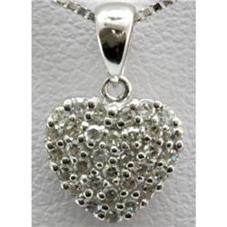 Genuine 0.19ctw Round Cut Diamond Puff Heart Pendant 14k White Gold, 0.64g