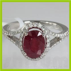 Genuine 3.50  ctw Ruby & Diamond  Ring 18kt Gold-White