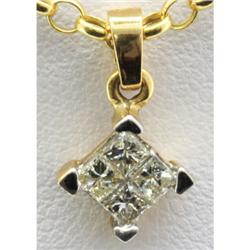 Genuine 0.38ctw Square Cut Diamond Square Pendant 14k Yellow Gold, 0.80g