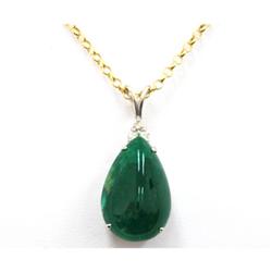 Emerald Pear Shape 29.10 ctw & DiamondPendant 14kt W/Y Gold