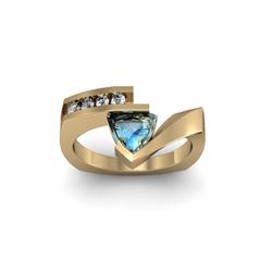 Genuine 0.62 ctw Aqua Marine Trillion & Diamond Ring 10kt White or Yellow Gold 6.584g