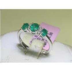 Emerald Diamond Ring, 14K White Gold, Size 6.5