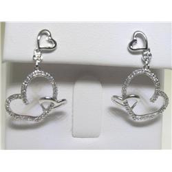 14K White Gold All Diamonds Heart Design Earrings