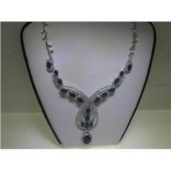 14K White Gold Blue Sapphire and Diamonds Necklace