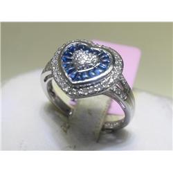 14K White Gold Blue Sapphire and Diamonds Ring Sz 7