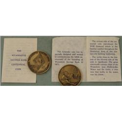 2 Large Wyandotte Bank Commem 1871-1971 Medals