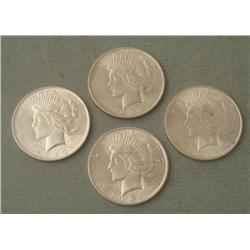 Four Very High Grade 1923 Silver Peace Dollar Coins