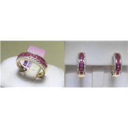 Ruby and Diamonds Ring sz. 7 and Earrings Set