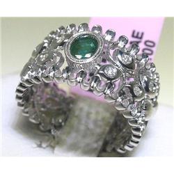 Oval Emerald & Diamond 14K White Gold Ring -Size 6