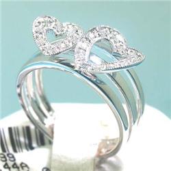 14K White Gold All Diamonds Dbl-Heart Design Ring Sz6.5