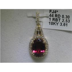 18K Yellow Gold Rubellite and Diamonds Oval Pendant