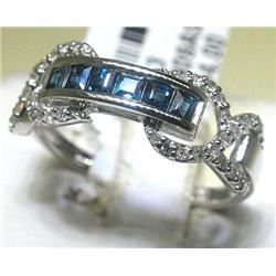 Blue Sapphire Diamond Ring Size 7-1/4 14K White Gold