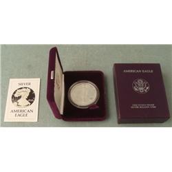 1990 S American Silver Eagle Dollar $1 Proof w/Box, COA