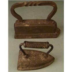 TWO ANTIQUE CAST IRON-LARGE FANCY 9  BASE & OTHER 6