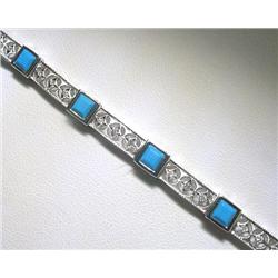 18K White Gold Turquoise and Diamonds Pendant