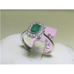Emerald Diamond Ring, 14K White Gold, Size 6.5