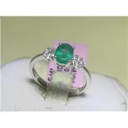 Emerald Diamond Ring, 14K White Gold, Size 6.5