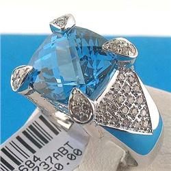 14K White Gold Blue Topaz and Diamonds Ring, Sz. 8