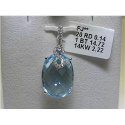 14K White Gold Blue Topaz and Diamonds Pendant