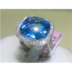 Michael Christof Blue Topaz  Diamond 14K WG  Ring 6 1/2