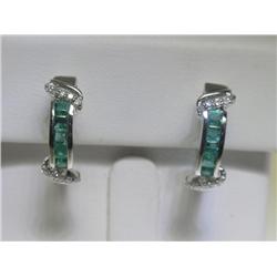 14K White Gold Emerald and Diamonds Earrings