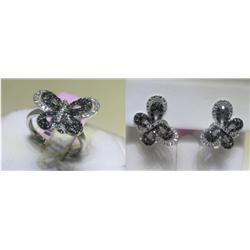 Diamonds and Black Diamonds Butterfly Ring and Earrings