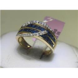 14K Yellow Gold Blue Sapphire and Diamonds Ring Sz 7.25