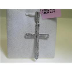 14K White Gold All Diamonds Cross Pendant