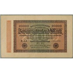 1923 German Inflationary Currency-20,000 RM Berlin Note