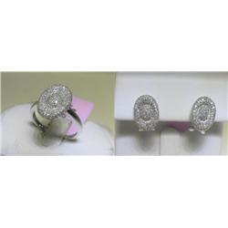 14K White Gold All Diamond Ring Size 7 & Earrings Set