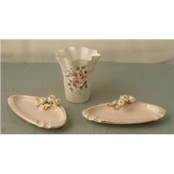 3 Lefton HP Porcelain China Floral Pieces Ashtrays Vase