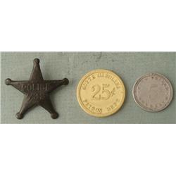 Vintage Obsolete Police Star Lapel Pin, 2 Prison Tokens