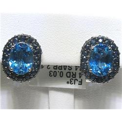 Blue Topaz, Blue Sapphire and Diamonds Earrings
