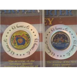2 State Series Colorized Quarters NJ,GA 1999 w/Case,COA