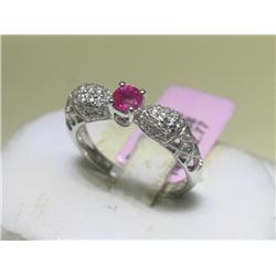 14K White Gold Ruby and Diamonds Ring, Sz. 7