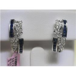 14k White Gold Blue Sapphire and Diamonds Earrings