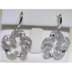 14K White Gold All Diamonds Flower Design Earrings
