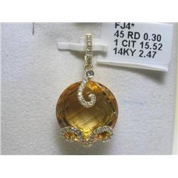Citrine & Diamonds Pendant 14K Yellow Gold