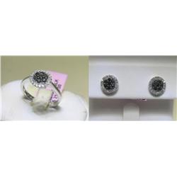 14K White Gold Diamonds & Black Diamonds Ring&Earrings