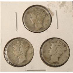 1924-P, D, S 3 Silver Mercury Dimes -Nice Coins