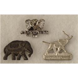 3 Antique G.O.P. Elephant Button Lapel Pins