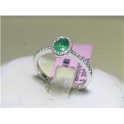 Emerald Diamond Ring, 14K White Gold, Size 6.5