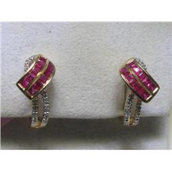 14K Yellow Gold Ruby and Diamonds Earrings